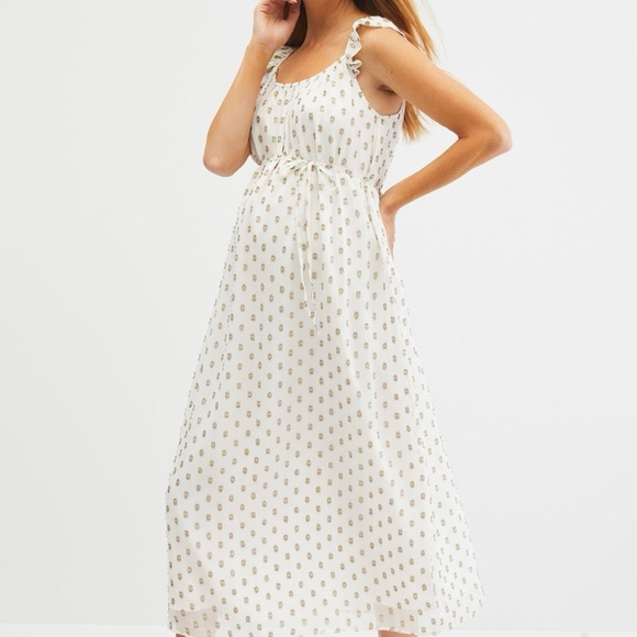 Jessica Simpson Maternity White and Gold Polka Dot Sleeveless Midi Dress - Picture 4 of 5